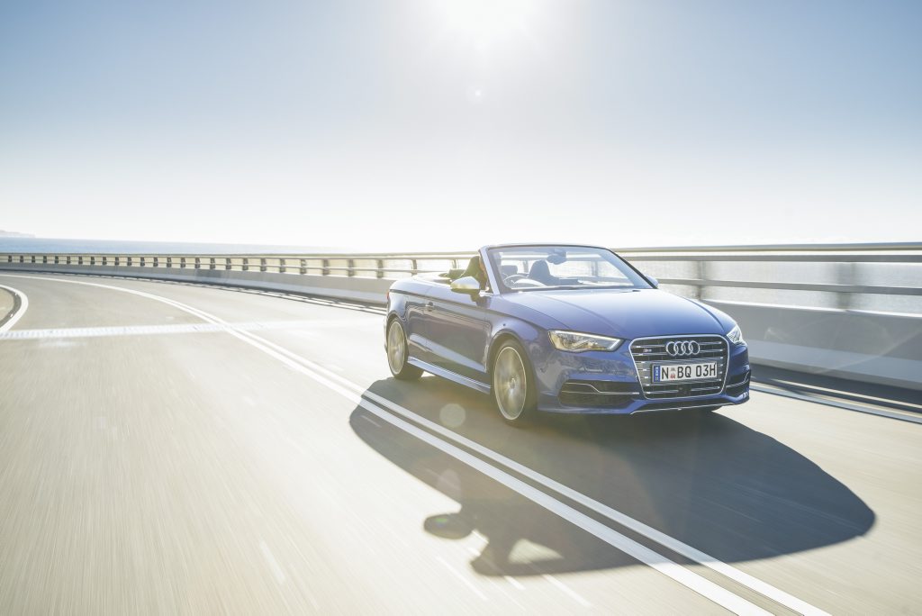 2015 Audi S3 Cabrio boasts 210kW from its tubocharged four, propelling it to 100kmh in five seconds. 2015 Audi S3 Cabrio boasts 210kW from its tubocharged four, propelling it to 100kmh in five seconds.